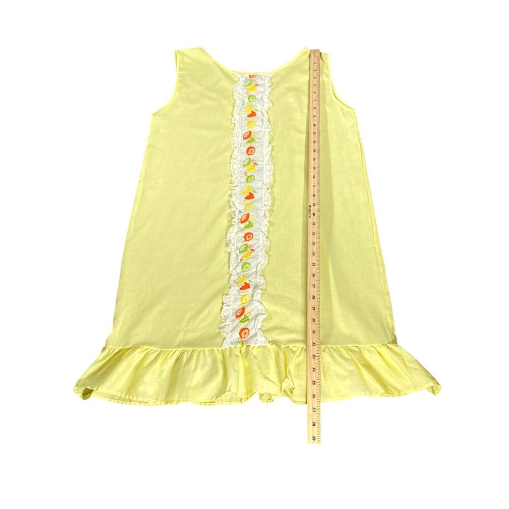 Vintage Nightgown Womens L Yellow Sleeveless Embroidery Lace Rushed Hem Modest View 2